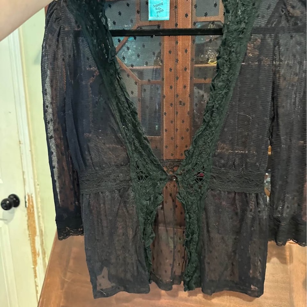 Vintage Y2K Black Sheer Lace Cardigan